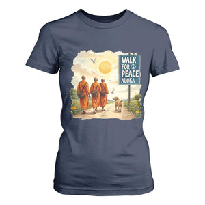 Walk For Peace Aloka the Dog and Monks T Shirt For Women TS02 Navy Print Your Wear