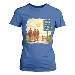 Walk For Peace Aloka the Dog and Monks T Shirt For Women TS02 Royal Blue Print Your Wear