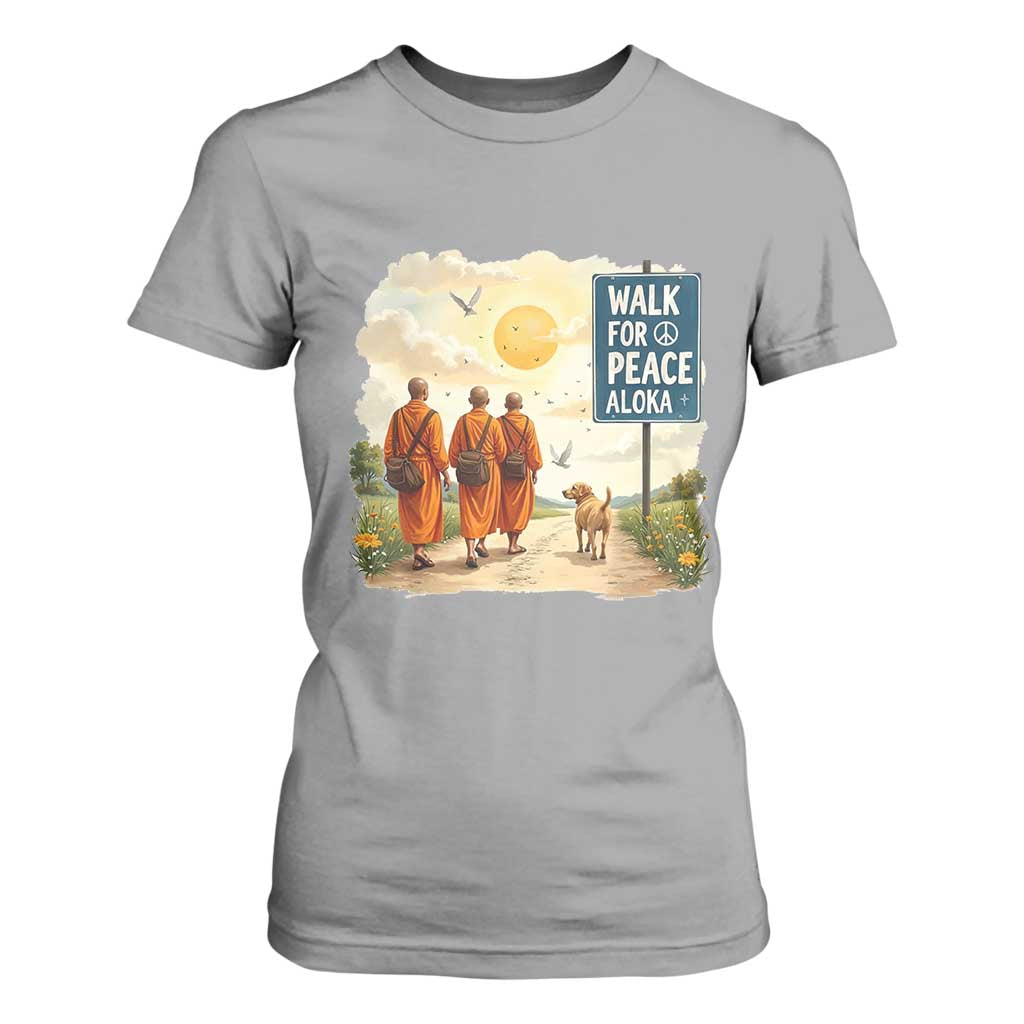 Walk For Peace Aloka the Dog and Monks T Shirt For Women TS02 Sport Gray Print Your Wear