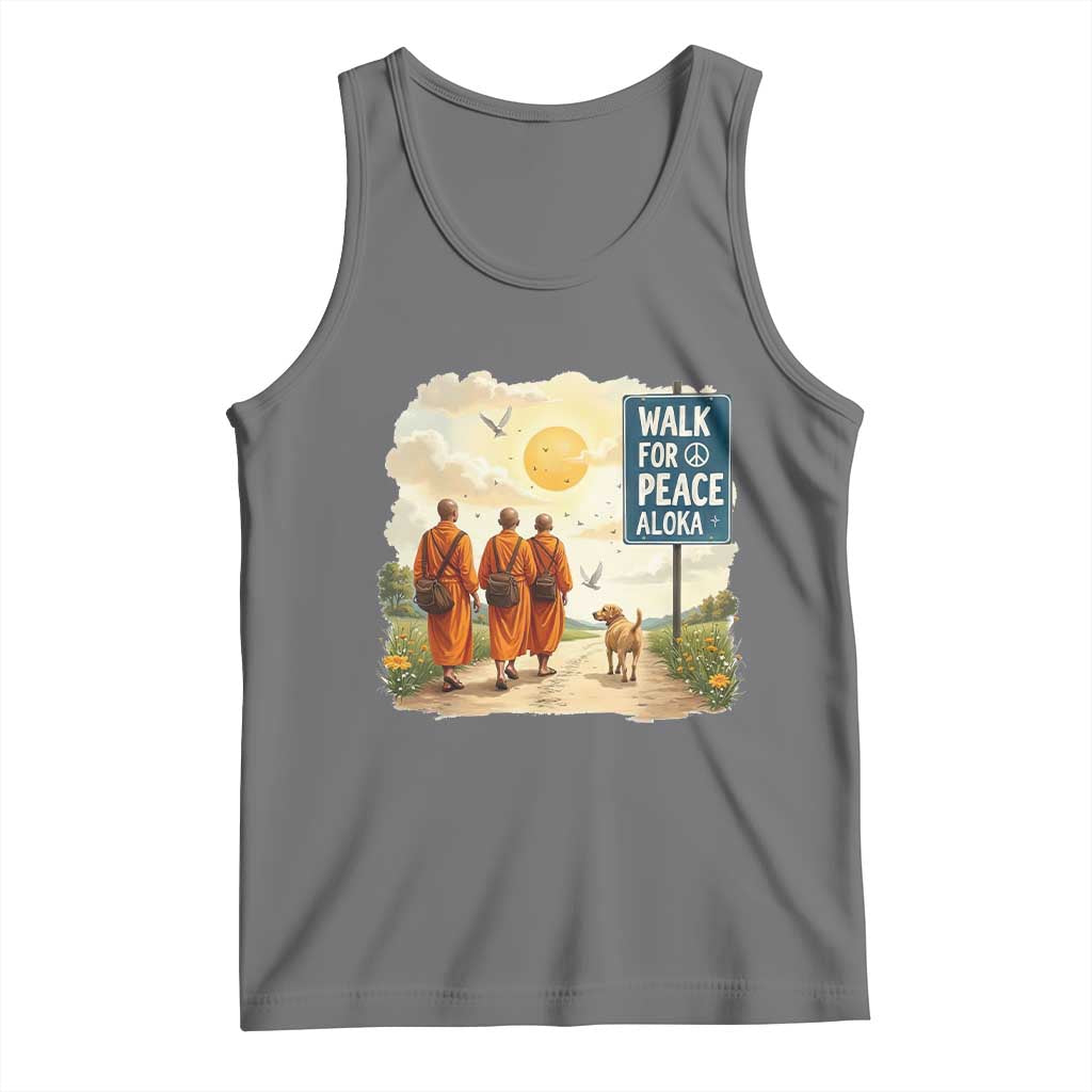 Walk For Peace Aloka the Dog and Monks Tank Top TS02 Black Heather Print Your Wear