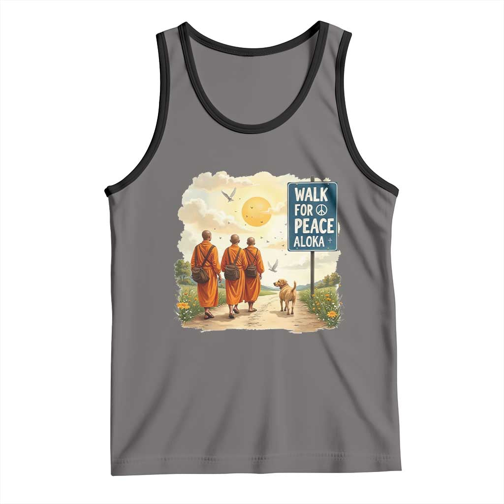 Walk For Peace Aloka the Dog and Monks Tank Top TS02 Deep Heather Black Print Your Wear