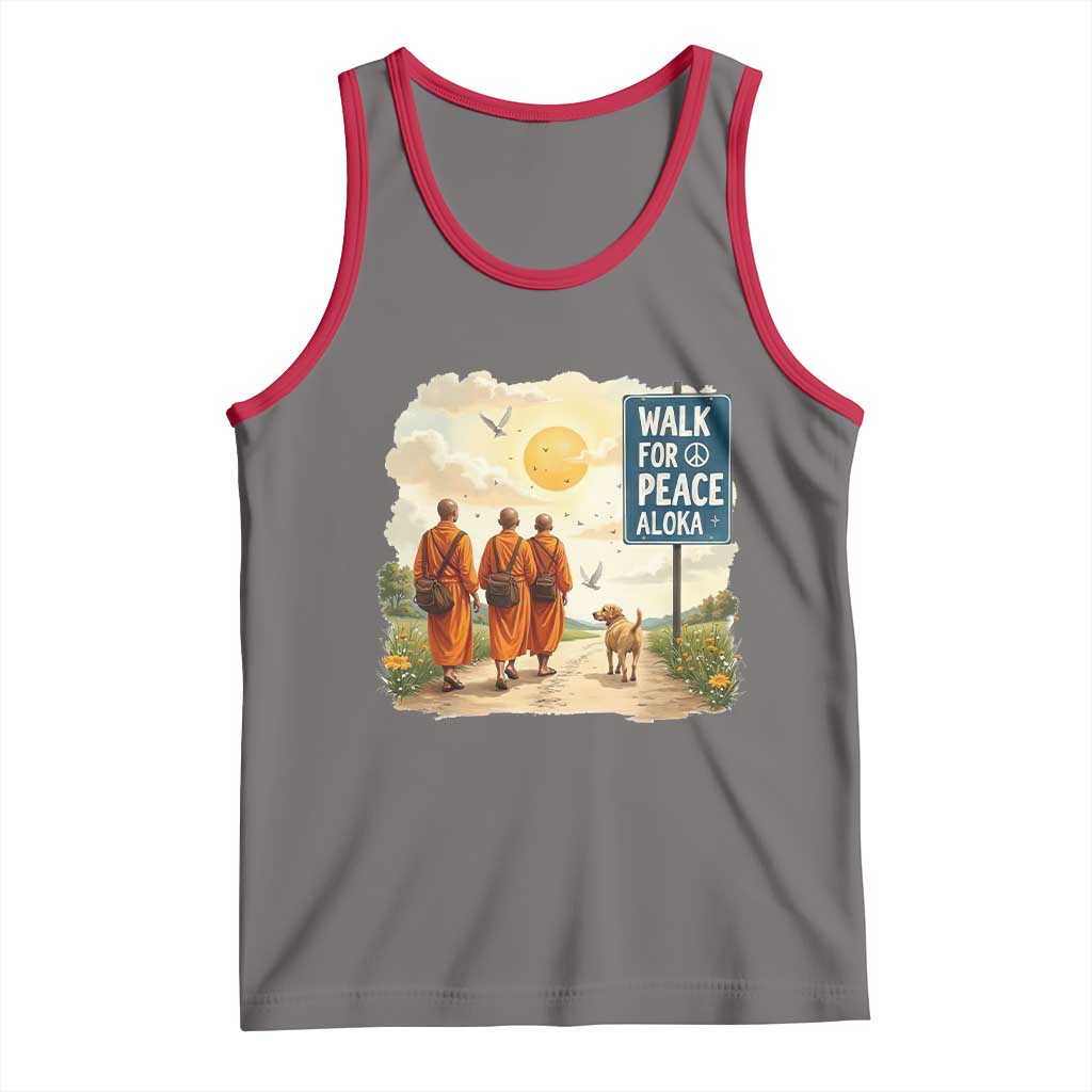 Walk For Peace Aloka the Dog and Monks Tank Top TS02 Deep Heather Red Print Your Wear