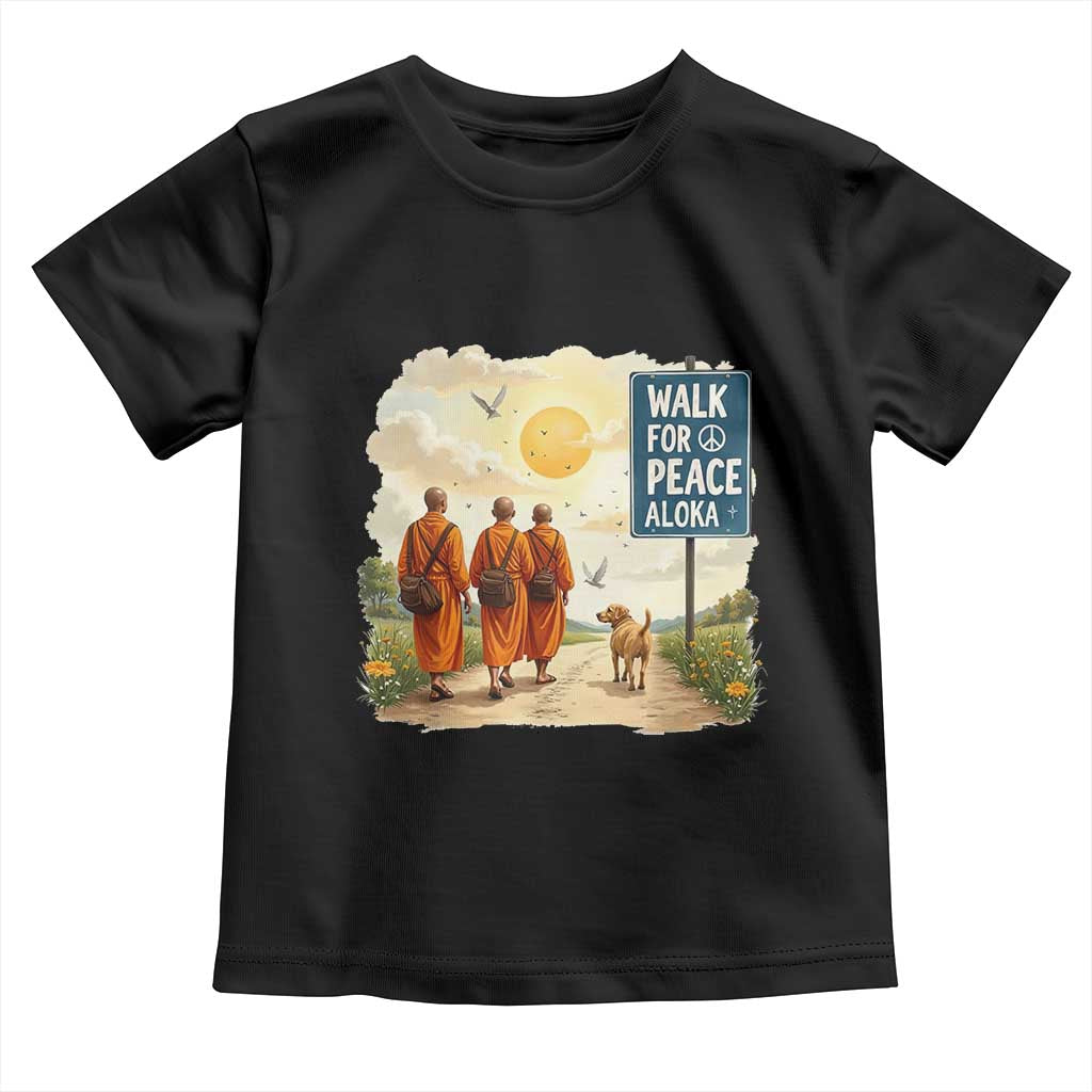 Walk For Peace Aloka the Dog and Monks Toddler T Shirt TS02 Black Print Your Wear