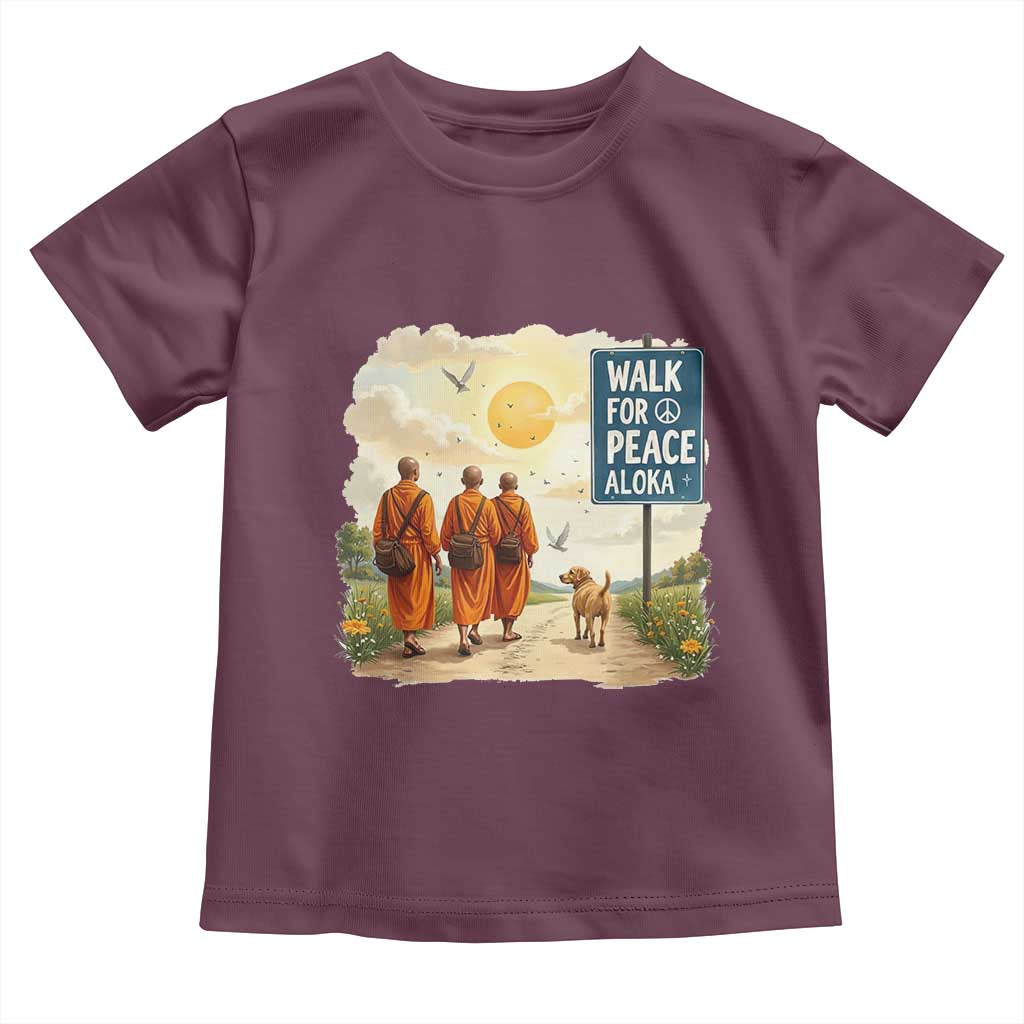 Walk For Peace Aloka the Dog and Monks Toddler T Shirt TS02 Maroon Print Your Wear