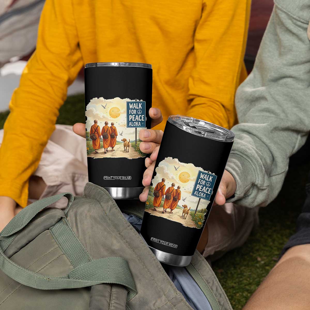Walk For Peace Aloka the Dog and Monks Tumbler Cup TS02 Print Your Wear