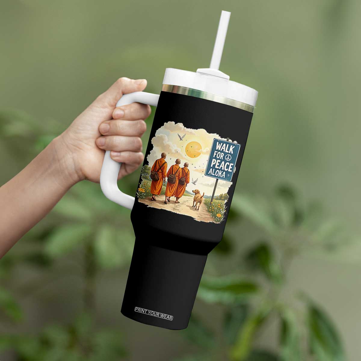 Walk For Peace Aloka the Dog and Monks Tumbler With Handle TS02 Print Your Wear