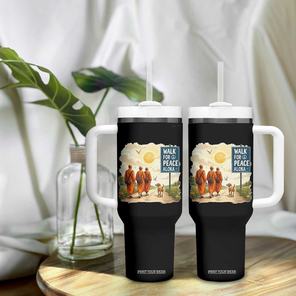 Walk For Peace Aloka the Dog and Monks Tumbler With Handle TS02 Print Your Wear