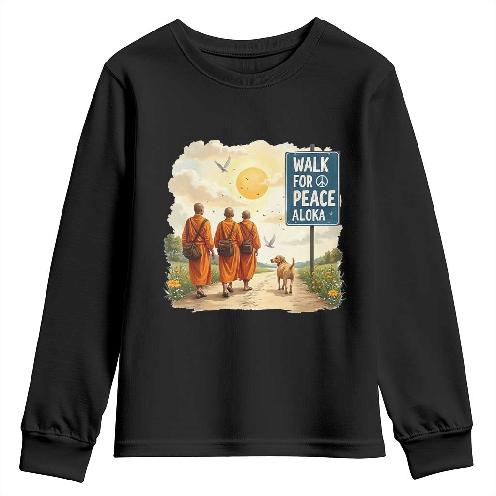 Walk For Peace Aloka the Dog and Monks Youth Sweatshirt TS02 Black Print Your Wear