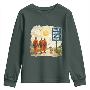 Walk For Peace Aloka the Dog and Monks Youth Sweatshirt TS02 Dark Forest Green Print Your Wear