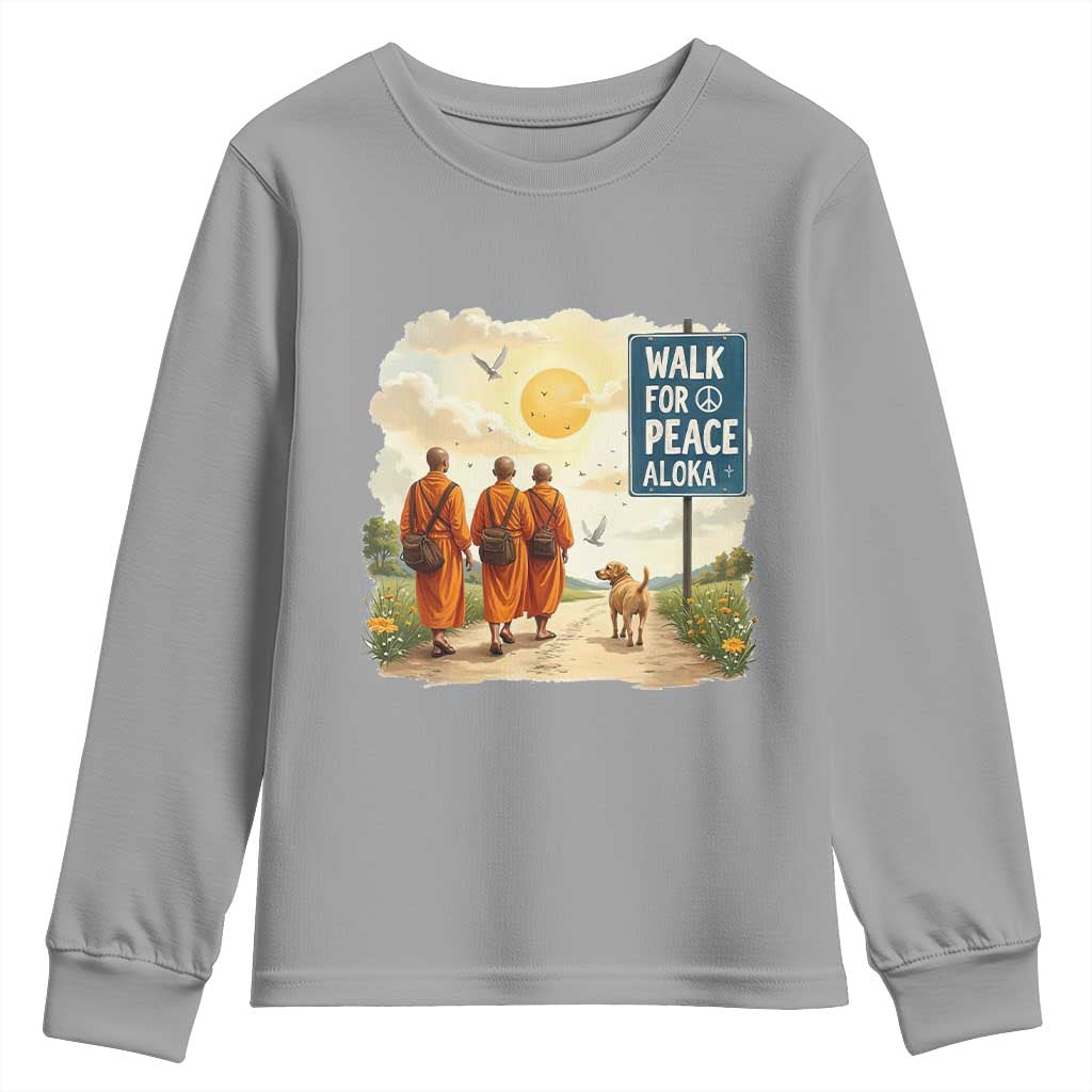 Walk For Peace Aloka the Dog and Monks Youth Sweatshirt TS02 Sport Gray Print Your Wear