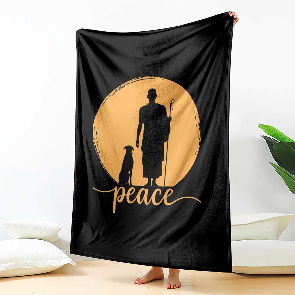 Monk and Dog Silhouette Peace Throw Blanket Spiritual Walk for Peace Sunset TS02 Print Your Wear