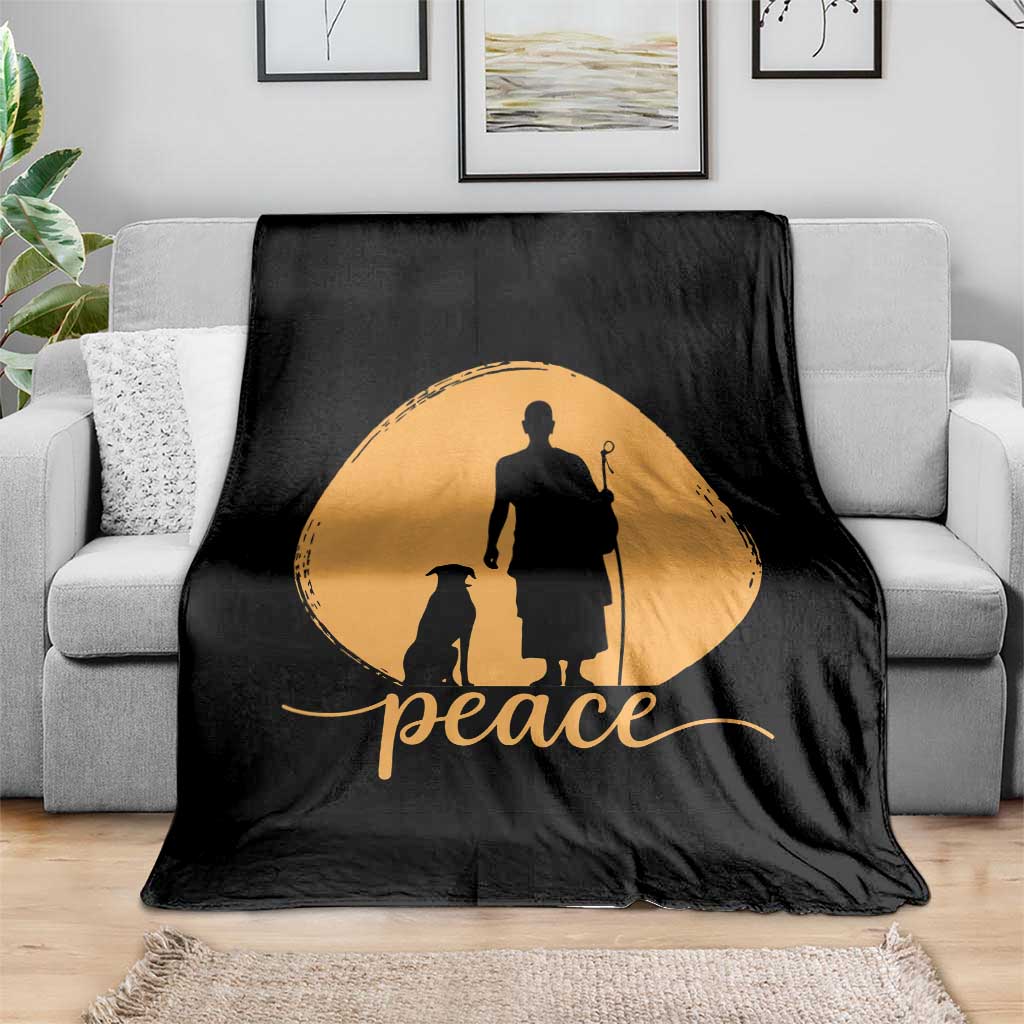 Monk and Dog Silhouette Peace Throw Blanket Spiritual Walk for Peace Sunset TS02 Print Your Wear
