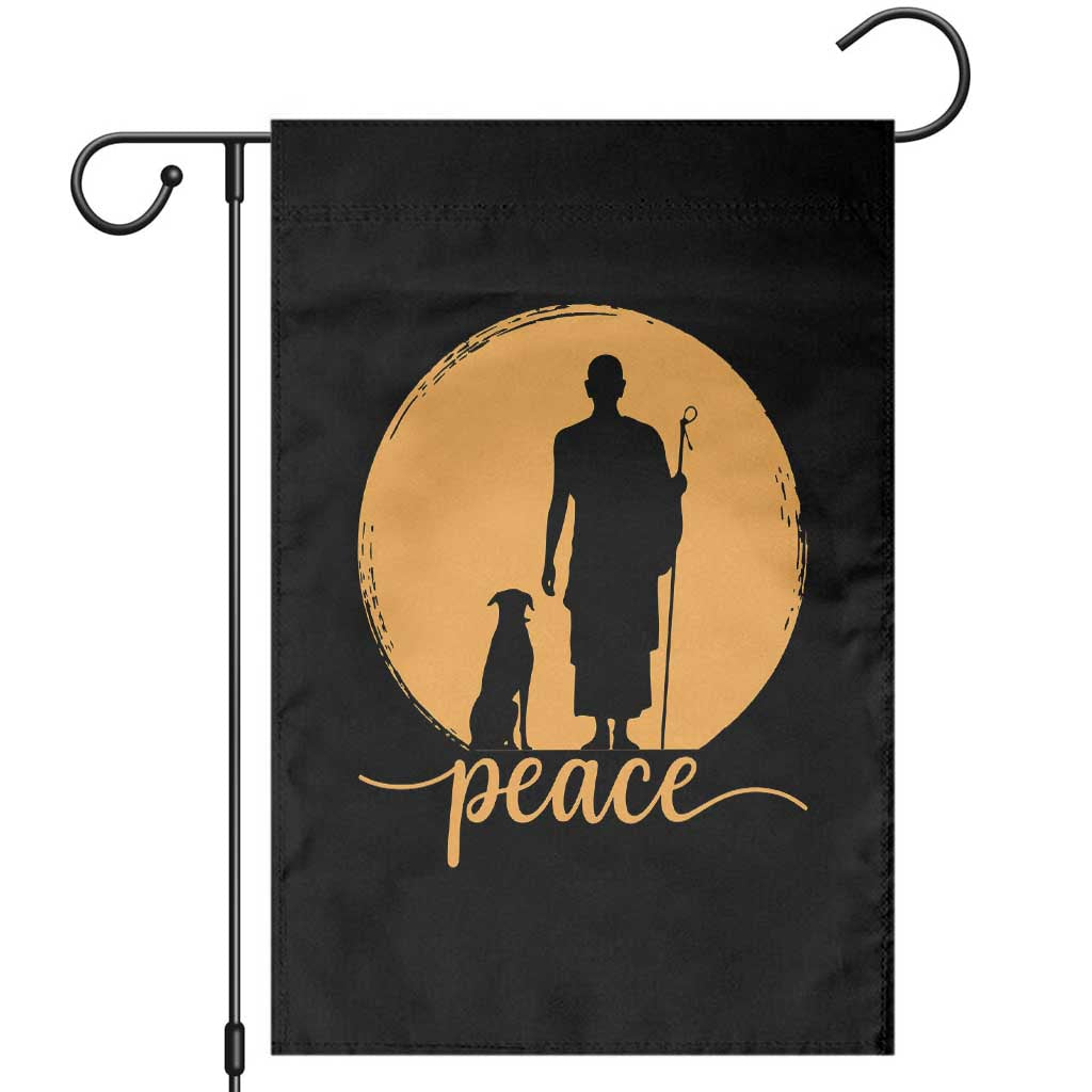 Monk and Dog Silhouette Peace Garden Flag Spiritual Walk for Peace Sunset - Print Your Wear