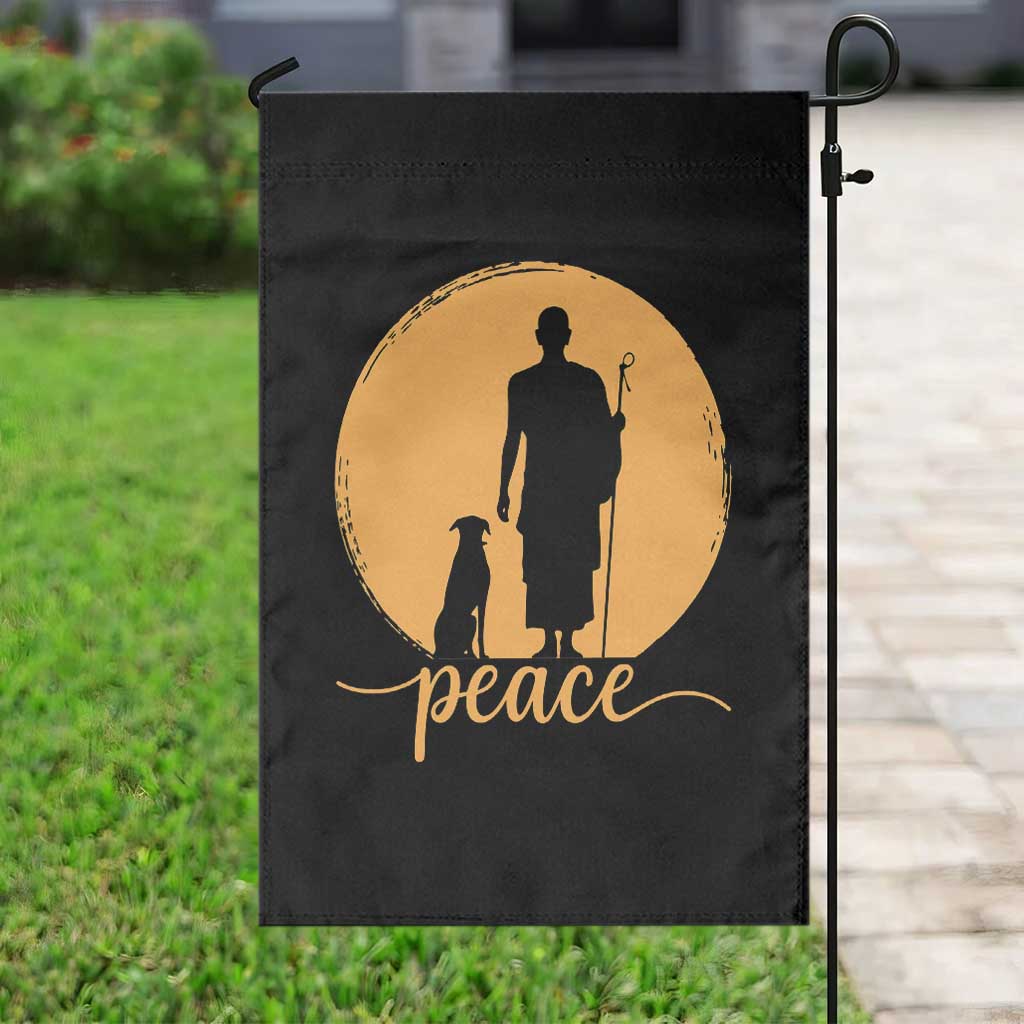 Monk and Dog Silhouette Peace Garden Flag Spiritual Walk for Peace Sunset TS02 Print Your Wear