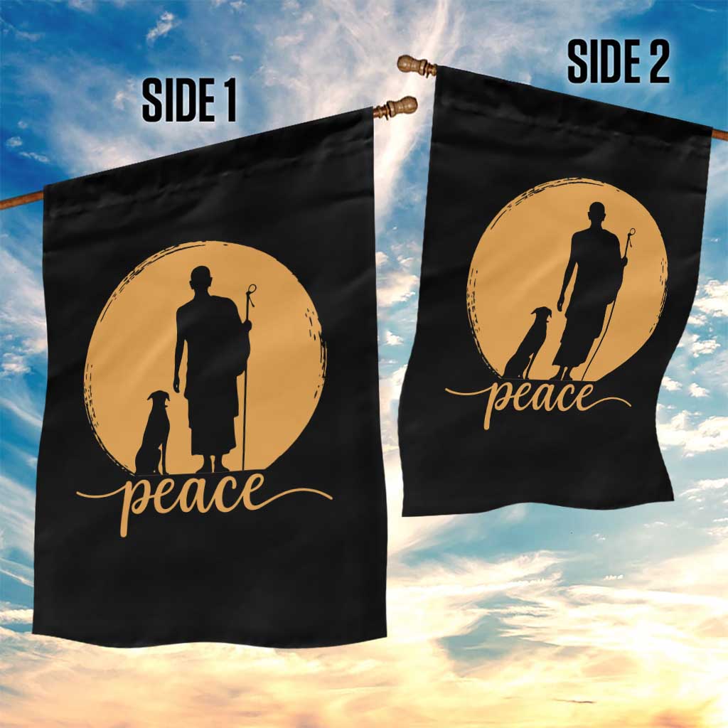 Monk and Dog Silhouette Peace Garden Flag Spiritual Walk for Peace Sunset TS02 Print Your Wear