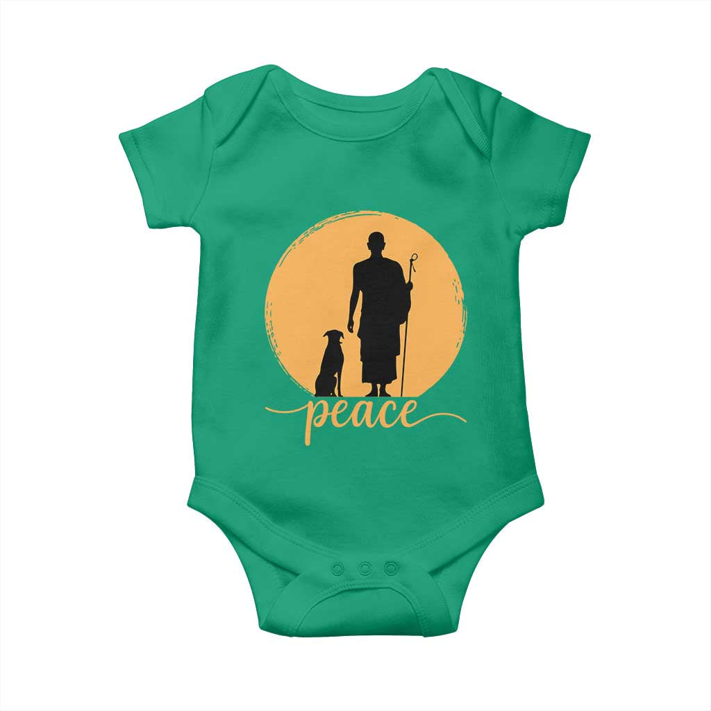 Monk and Dog Silhouette Peace Baby Onesie Spiritual Walk for Peace Sunset TS02 Irish Green Print Your Wear