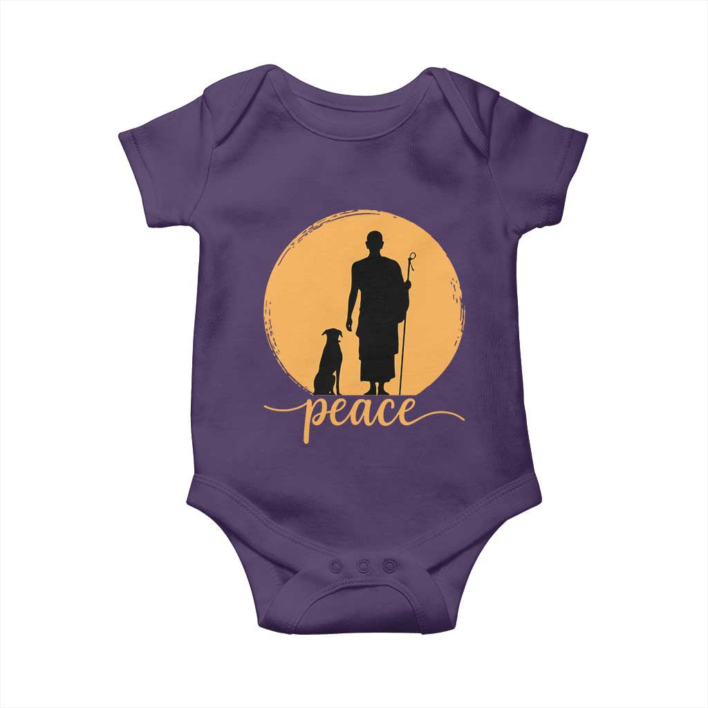 Monk and Dog Silhouette Peace Baby Onesie Spiritual Walk for Peace Sunset TS02 Purple Print Your Wear