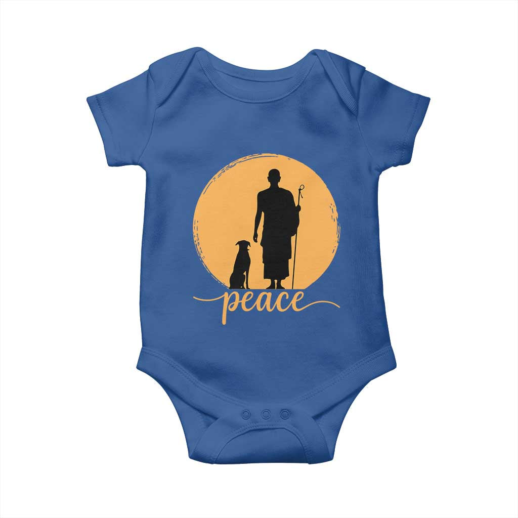 Monk and Dog Silhouette Peace Baby Onesie Spiritual Walk for Peace Sunset TS02 Royal Blue Print Your Wear