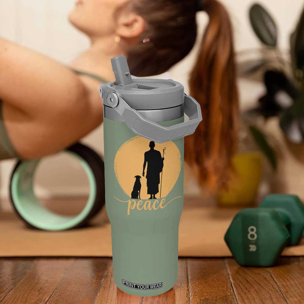 Monk and Dog Silhouette Peace Flip Straw Tumbler Spiritual Walk for Peace Sunset TS02 One Size: 30 oz Moss Green Print Your Wear