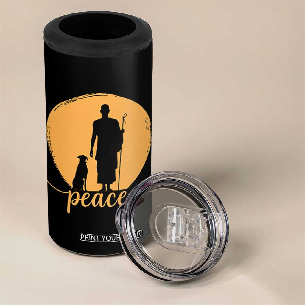 Monk and Dog Silhouette Peace 4 in 1 Can Cooler Tumbler Spiritual Walk for Peace Sunset TS02 Print Your Wear