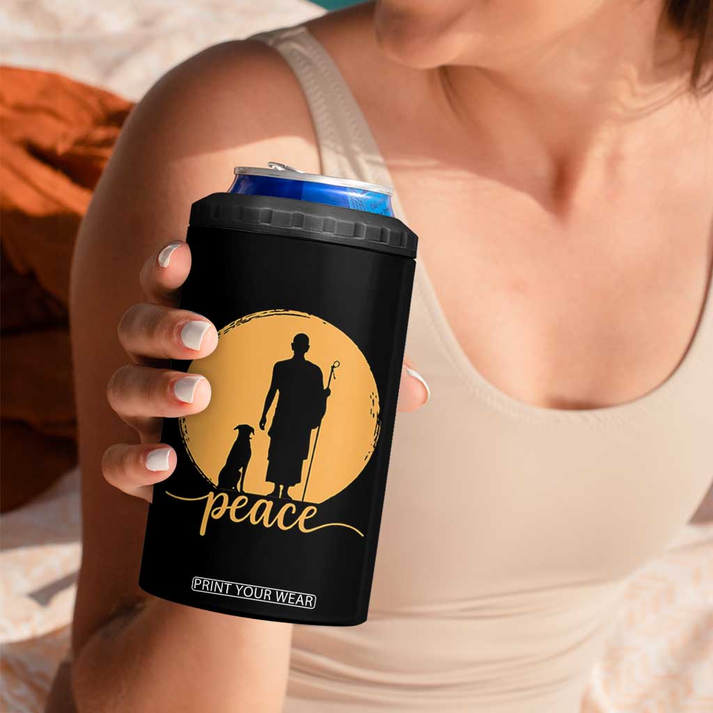 Monk and Dog Silhouette Peace 4 in 1 Can Cooler Tumbler Spiritual Walk for Peace Sunset TS02 Print Your Wear