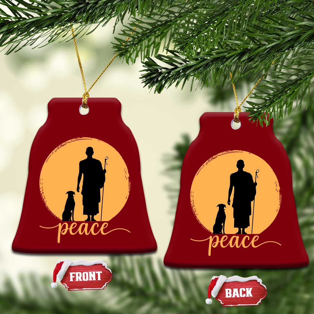 Monk and Dog Silhouette Peace Ceramic Ornament Spiritual Walk for Peace Sunset TS02 Print Your Wear