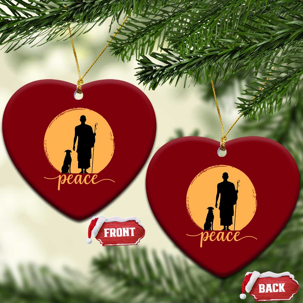 Monk and Dog Silhouette Peace Ceramic Ornament Spiritual Walk for Peace Sunset TS02 Print Your Wear