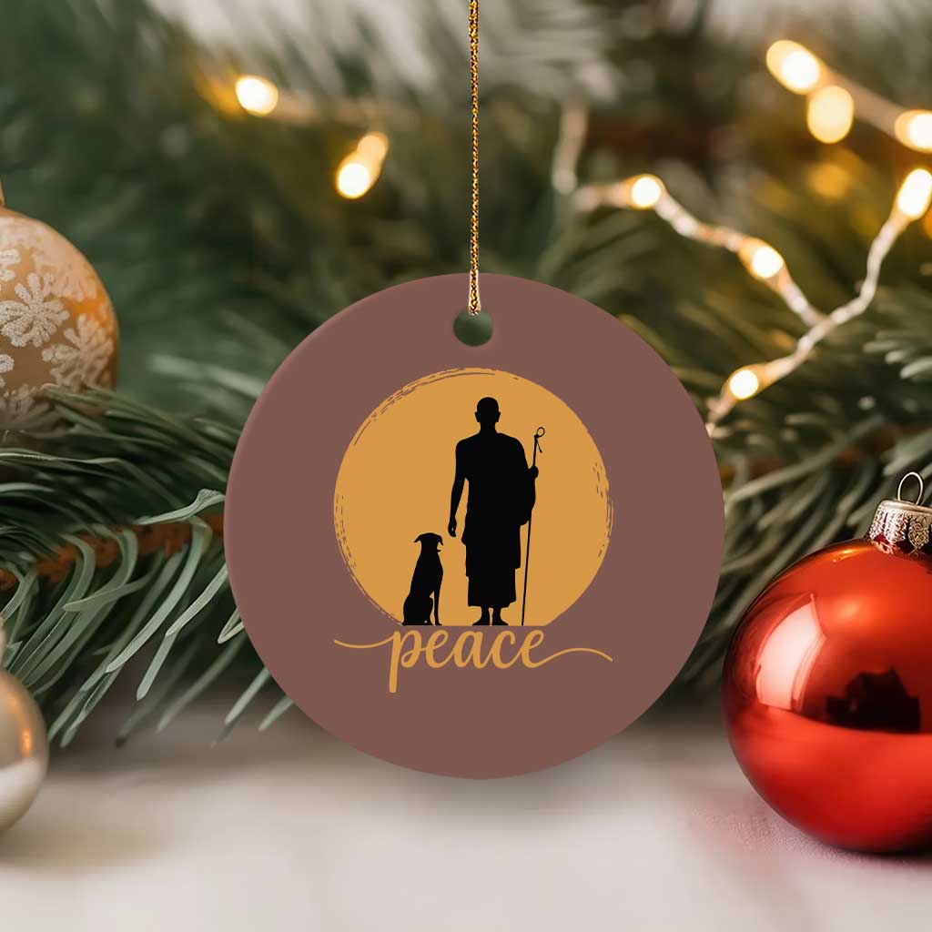 Monk and Dog Silhouette Peace Ceramic Ornament Spiritual Walk for Peace Sunset TS02 1pc Mocha Print Your Wear