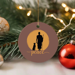 Monk and Dog Silhouette Peace Ceramic Ornament Spiritual Walk for Peace Sunset TS02 1pc Mocha Print Your Wear