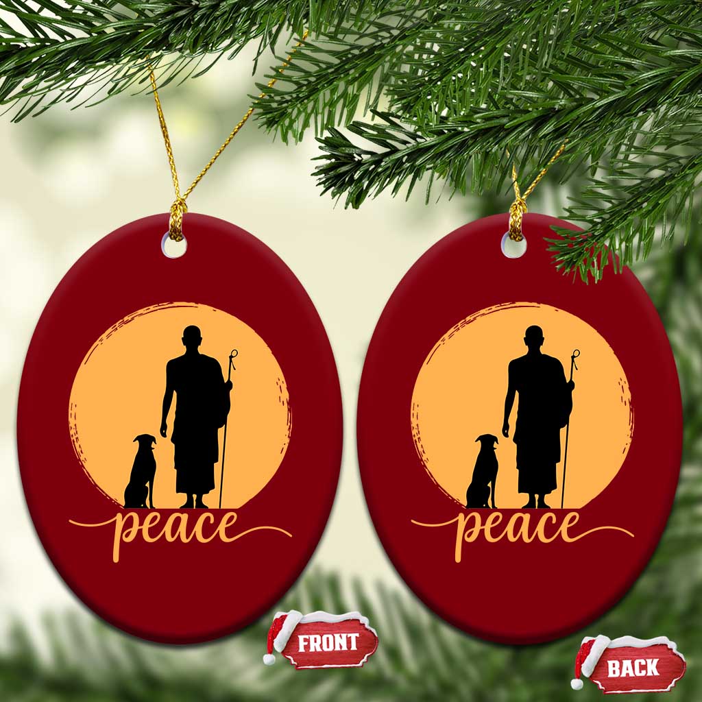 Monk and Dog Silhouette Peace Ceramic Ornament Spiritual Walk for Peace Sunset TS02 Print Your Wear