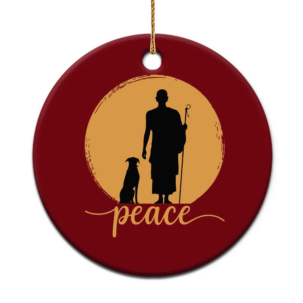 Monk and Dog Silhouette Peace Ceramic Ornament Spiritual Walk for Peace Sunset TS02 1pc Red Print Your Wear