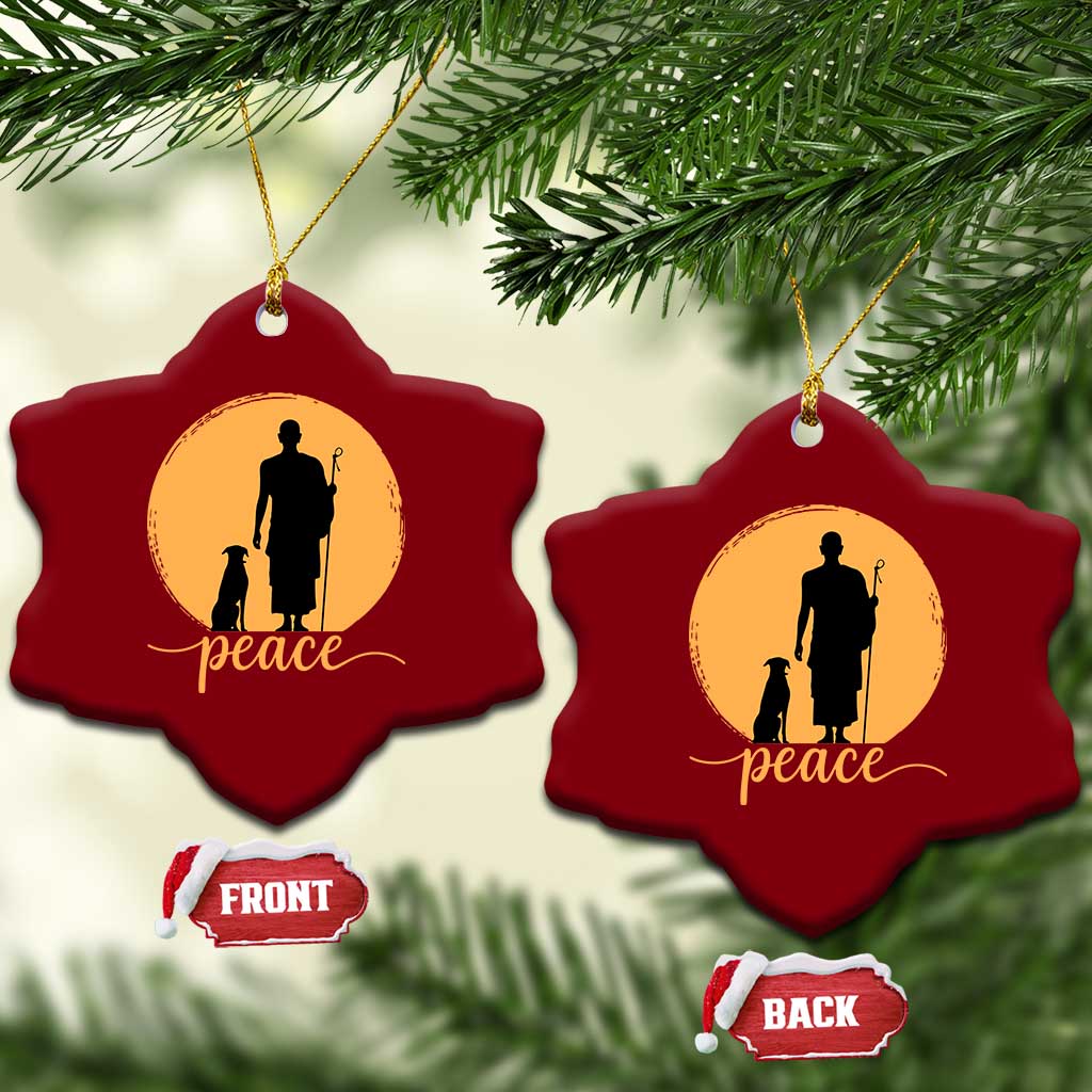 Monk and Dog Silhouette Peace Ceramic Ornament Spiritual Walk for Peace Sunset TS02 Print Your Wear