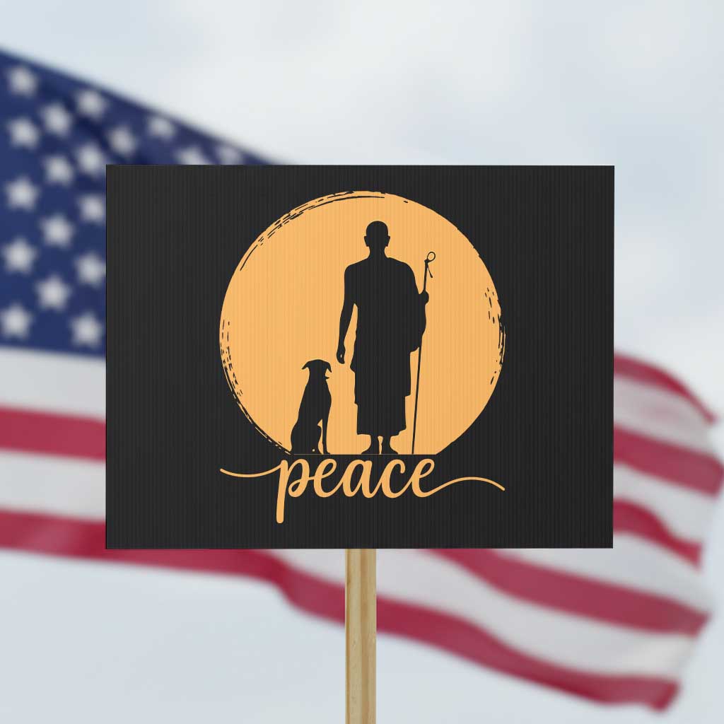 Monk and Dog Silhouette Peace Protest Sign Spiritual Walk for Peace Sunset TS02 Horizontal 18