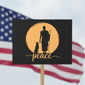 Monk and Dog Silhouette Peace Protest Sign Spiritual Walk for Peace Sunset TS02 Horizontal 18" × 24" Black Print Your Wear