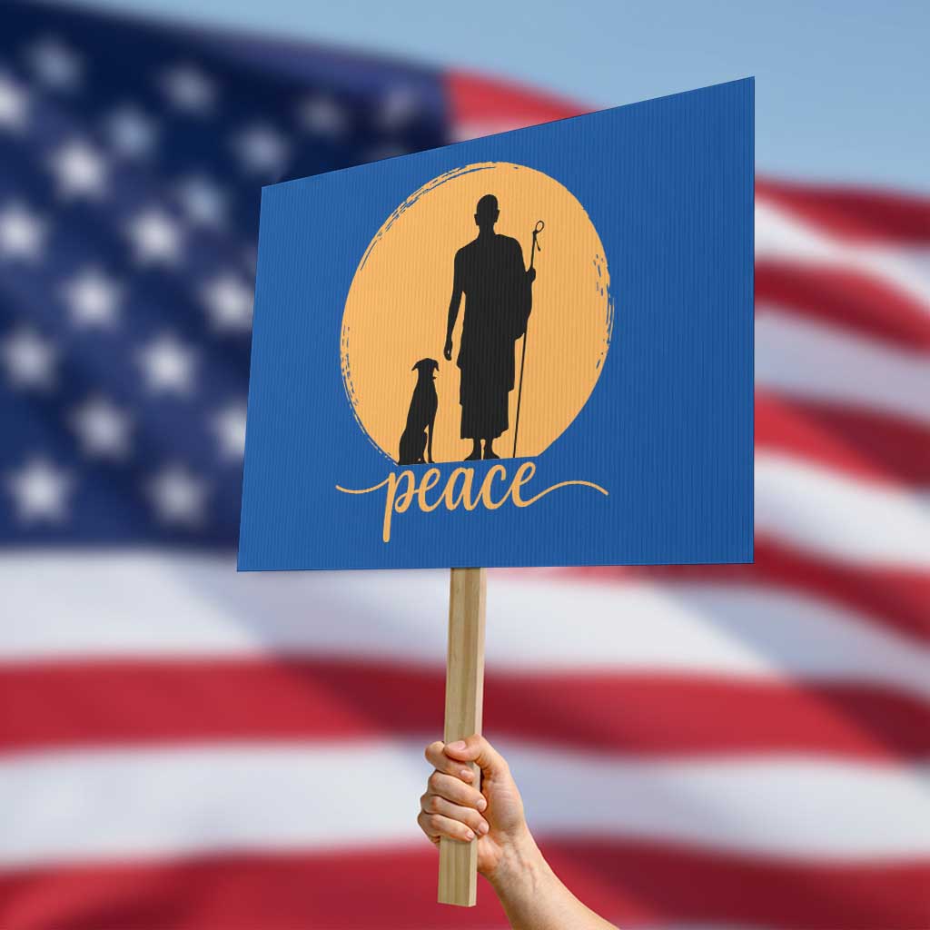 Monk and Dog Silhouette Peace Protest Sign Spiritual Walk for Peace Sunset TS02 Horizontal 18