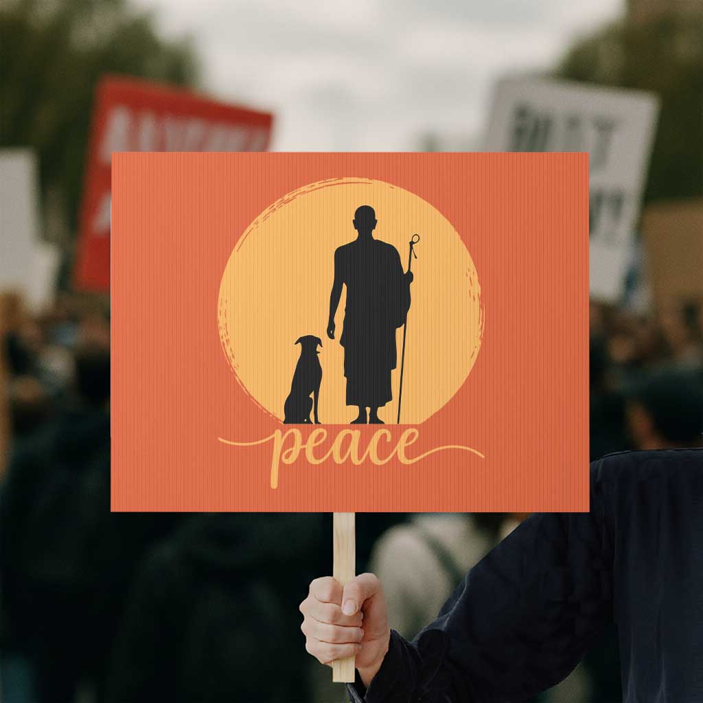 Monk and Dog Silhouette Peace Protest Sign Spiritual Walk for Peace Sunset TS02 Horizontal 18