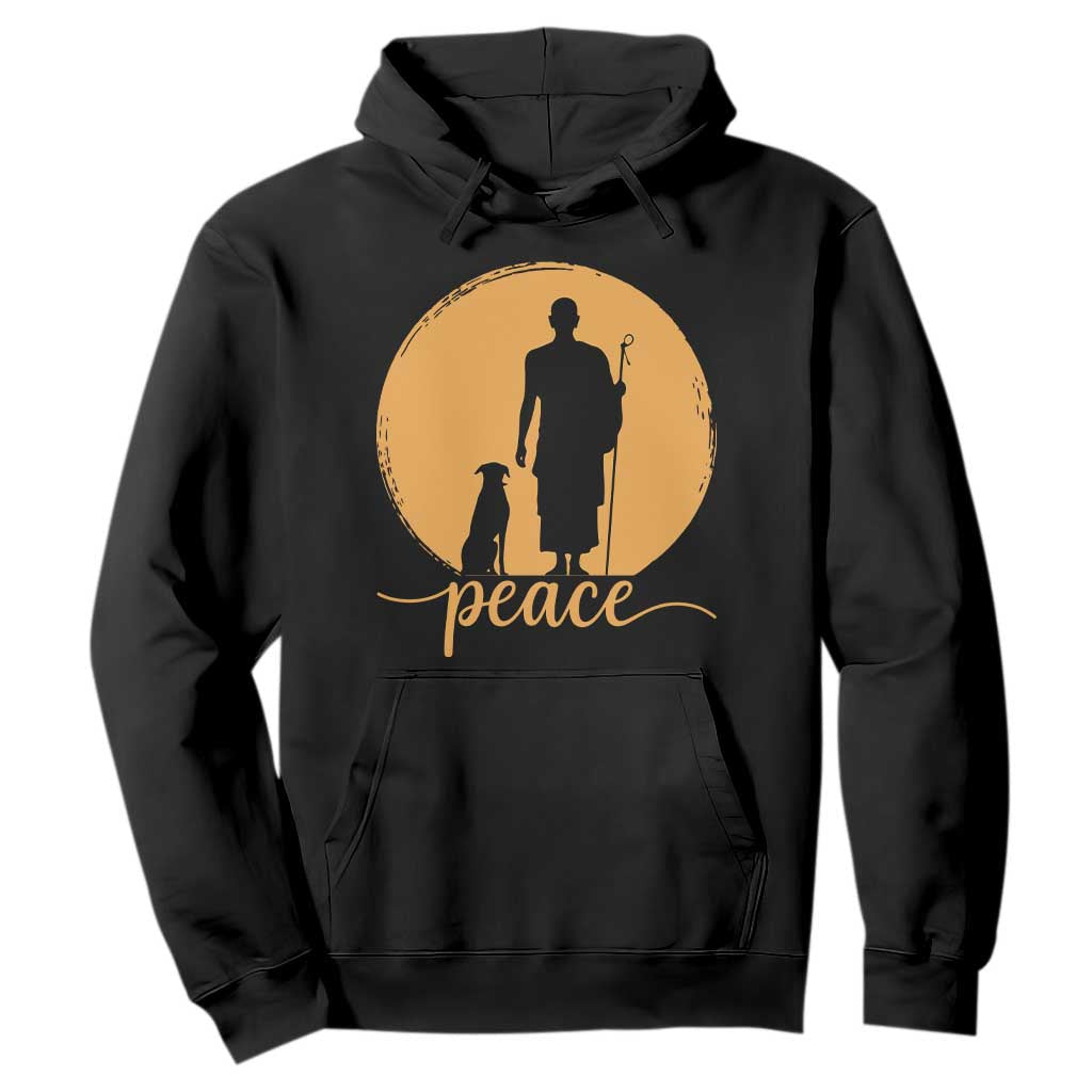 Monk and Dog Silhouette Peace Hoodie Spiritual Walk for Peace Sunset TS02 Black Print Your Wear