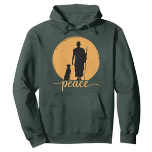 Monk and Dog Silhouette Peace Hoodie Spiritual Walk for Peace Sunset TS02 Dark Forest Green Print Your Wear