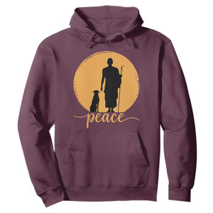 Monk and Dog Silhouette Peace Hoodie Spiritual Walk for Peace Sunset TS02 Maroon Print Your Wear