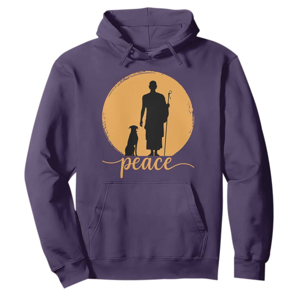 Monk and Dog Silhouette Peace Hoodie Spiritual Walk for Peace Sunset TS02 Purple Print Your Wear