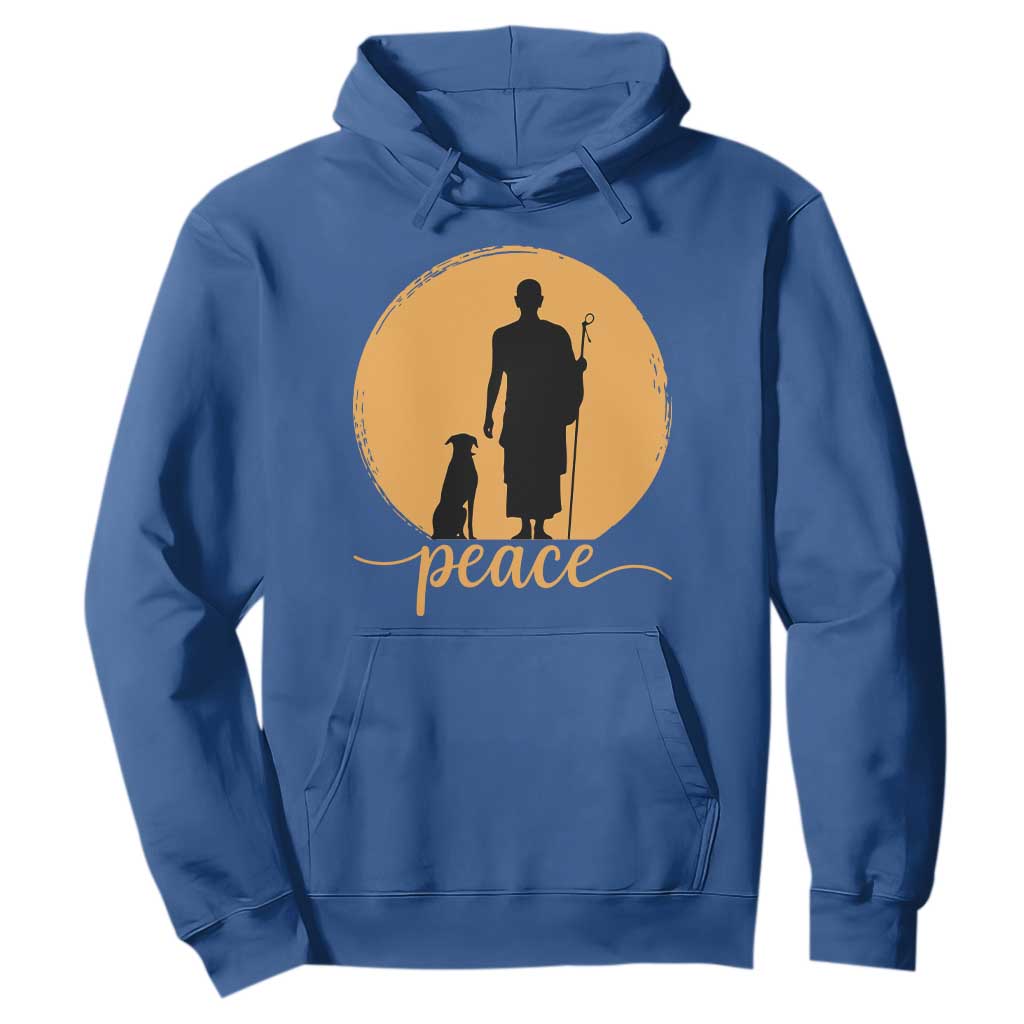 Monk and Dog Silhouette Peace Hoodie Spiritual Walk for Peace Sunset TS02 Royal Blue Print Your Wear