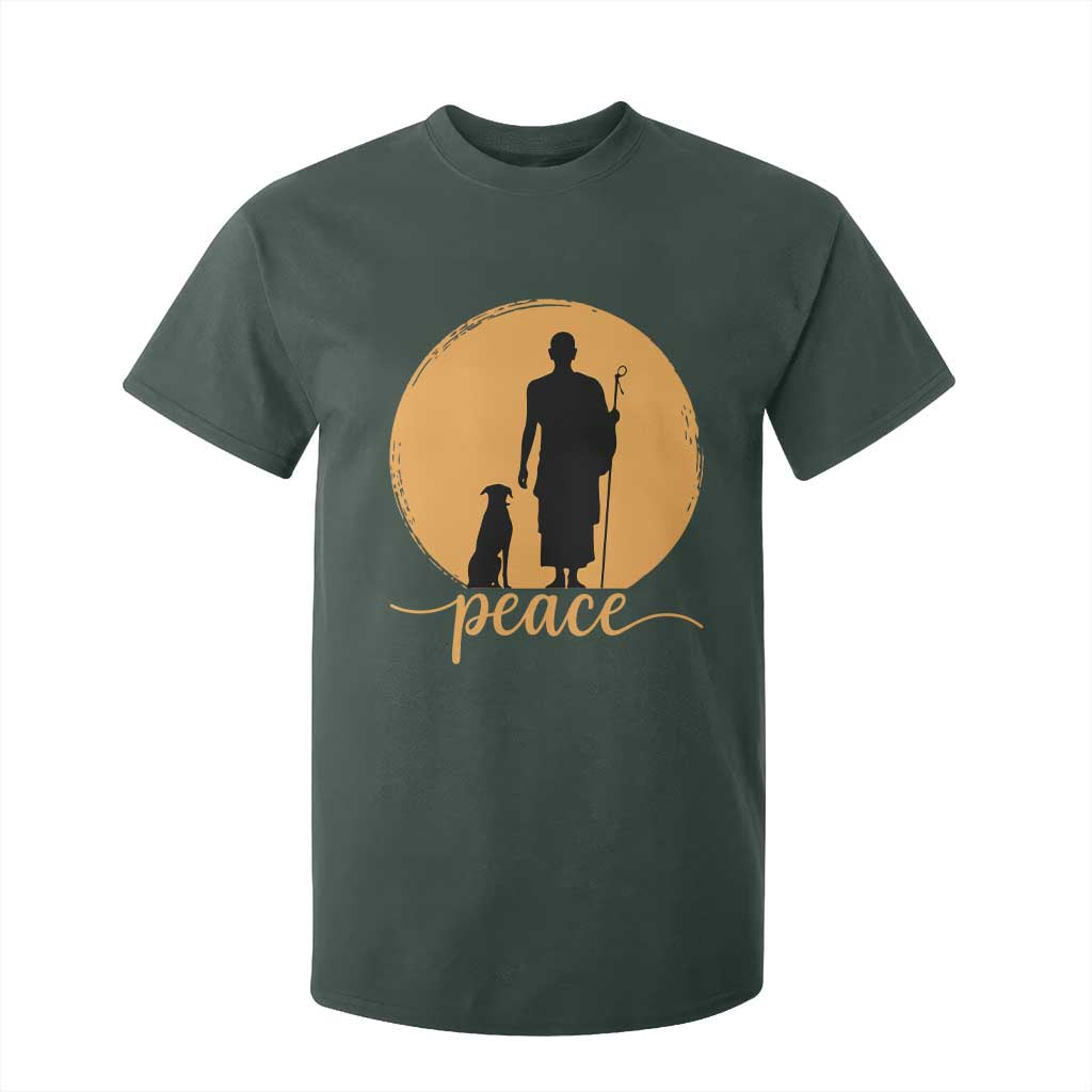 Monk and Dog Silhouette Peace T Shirt For Kid Spiritual Walk for Peace Sunset TS02 Dark Forest Green Print Your Wear