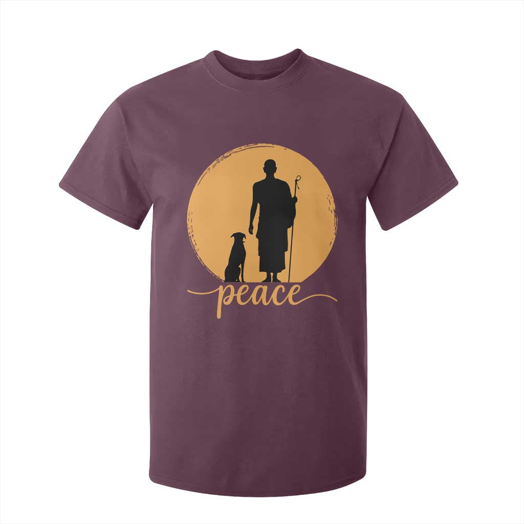 Monk and Dog Silhouette Peace T Shirt For Kid Spiritual Walk for Peace Sunset TS02 Maroon Print Your Wear