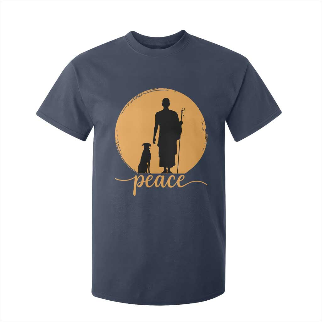 Monk and Dog Silhouette Peace T Shirt For Kid Spiritual Walk for Peace Sunset TS02 Navy Print Your Wear