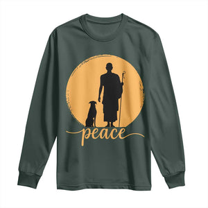 Monk and Dog Silhouette Peace Long Sleeve Shirt Spiritual Walk for Peace Sunset TS02 Dark Forest Green Print Your Wear