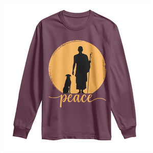 Monk and Dog Silhouette Peace Long Sleeve Shirt Spiritual Walk for Peace Sunset TS02 Maroon Print Your Wear