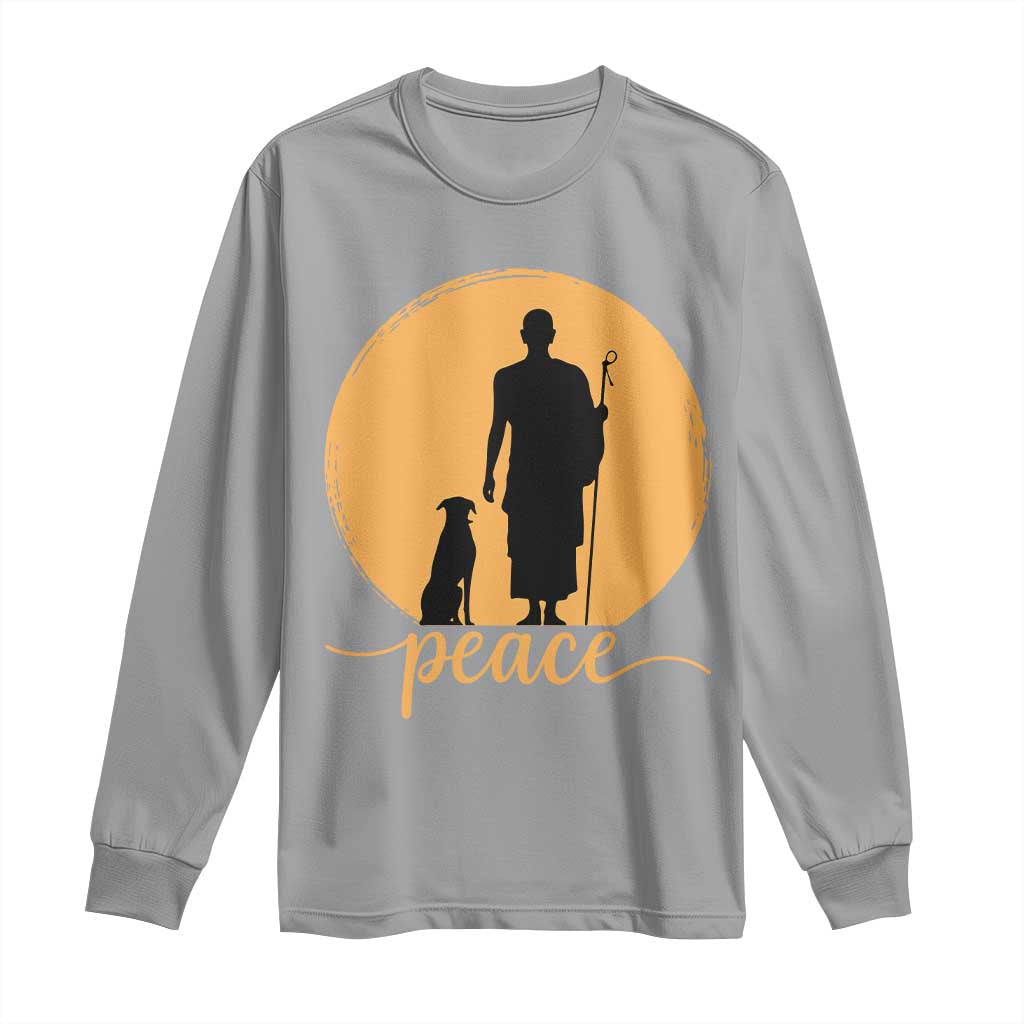 Monk and Dog Silhouette Peace Long Sleeve Shirt Spiritual Walk for Peace Sunset TS02 Sport Gray Print Your Wear