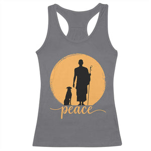 Monk and Dog Silhouette Peace Racerback Tank Top Spiritual Walk for Peace Sunset TS02 Charcoal Print Your Wear
