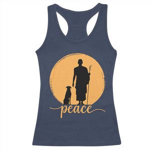 Monk and Dog Silhouette Peace Racerback Tank Top Spiritual Walk for Peace Sunset TS02 Navy Print Your Wear