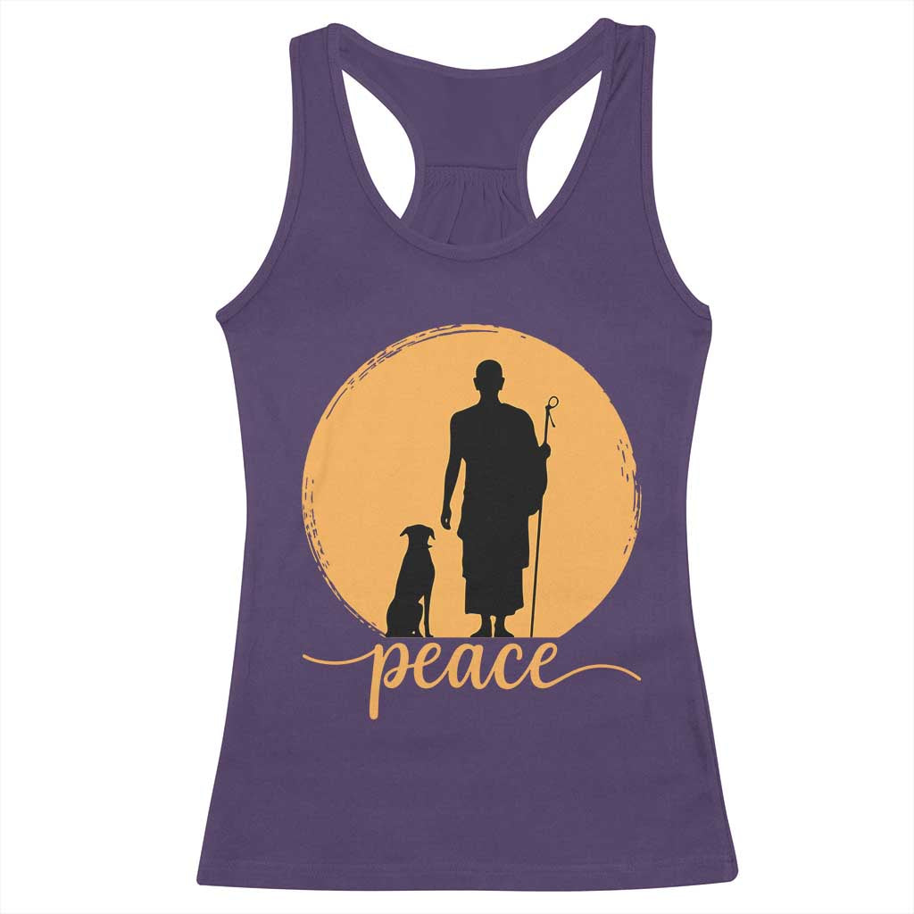 Monk and Dog Silhouette Peace Racerback Tank Top Spiritual Walk for Peace Sunset TS02 Purple Print Your Wear